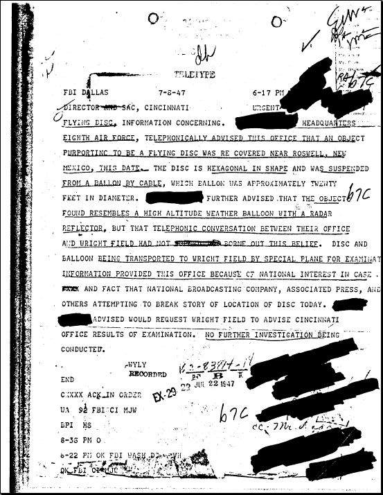 Rapporto ufficiale FBI sull'incidente di Roswell