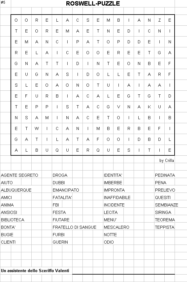 Schema del gioco Crucipuzzle n.5